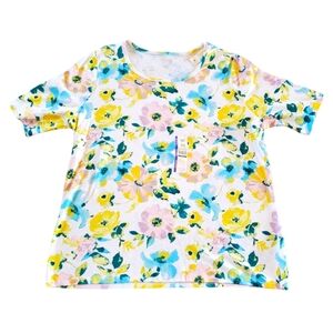 Time and Tru NEW Plus Size Scoop Neck Short Sleeve Multi Colored Floral Top 719